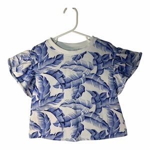 Janie and Jack Girls 7 Blue Palm Leaf Flutter Sleeve Sweatshirt Tropical Resort